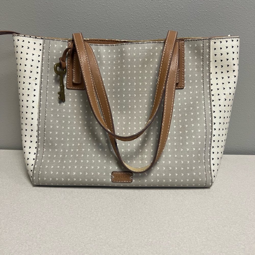 Fossil Emma Tote Bag Grey, Cream, Beige - Picture 1 of 8